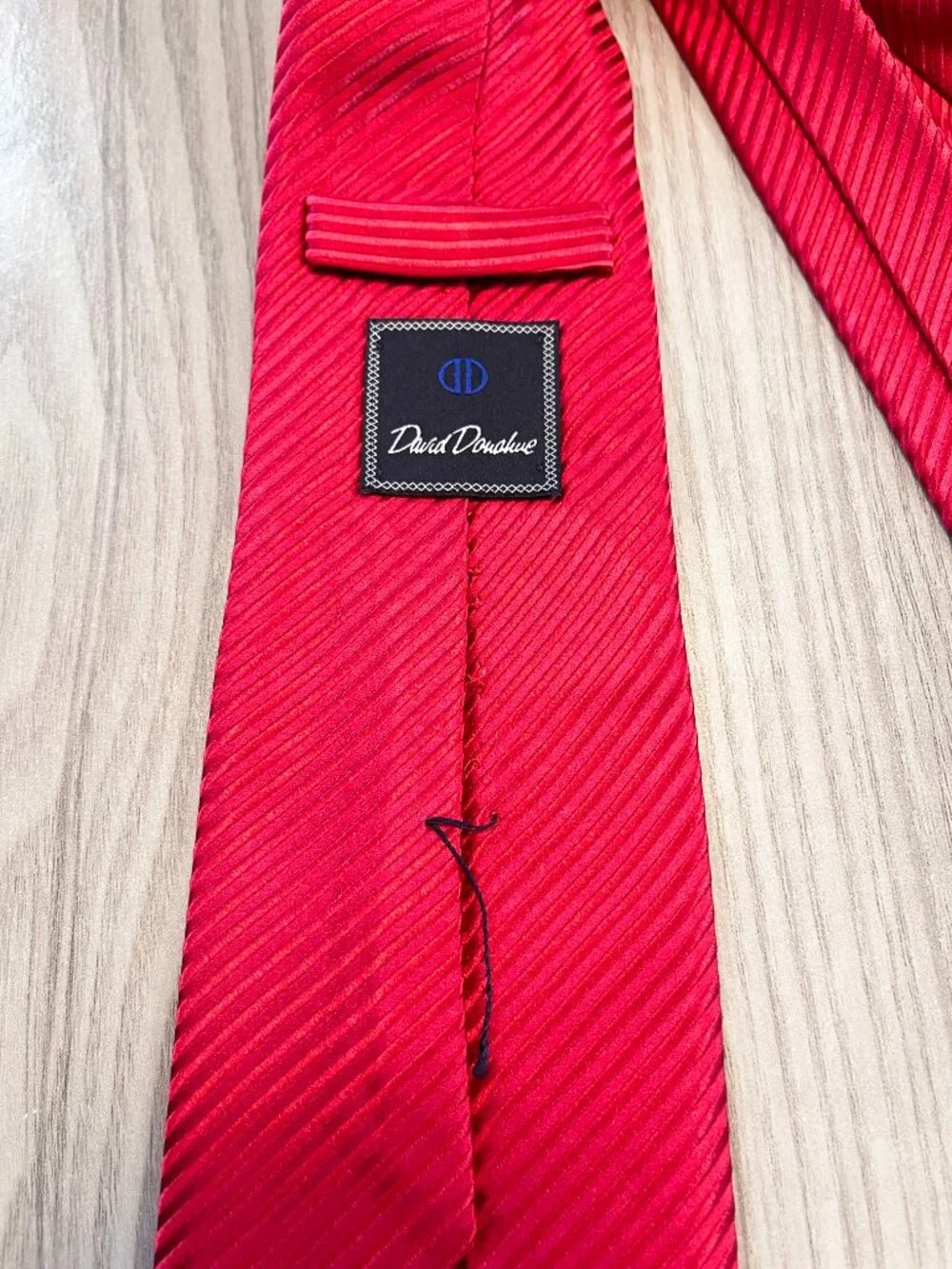 David Donahue 100% Silk Red Textured Tie Handmade in USA